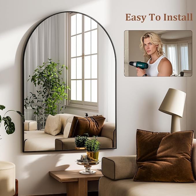 HARRITPURE 20"x30" Arched Bathroom Mirror Wall Mounted Black Arch Mirror - Image 7