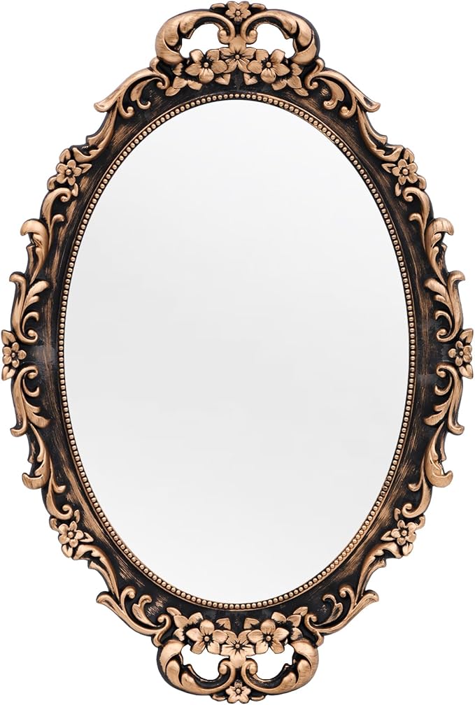 Tstarer Vintage Decorative Gold Framed Mirror, Wall Hanging Mirrors & Tabletop Tray for Bedroom Living Room Dresser Decor, Oval- 9.6" W x 14.3" L (Bronze) by Tstarer