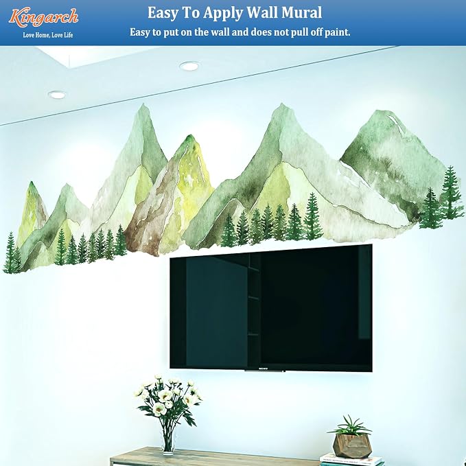 Large Mountain Wall Decals, Green Pine Tree Peel and Stick Vinyl Wall Stickers & Murals, Removable Home Room Wall Decor for Bedroom Living Room Bedroom Classroom Office Nursery - Image 5