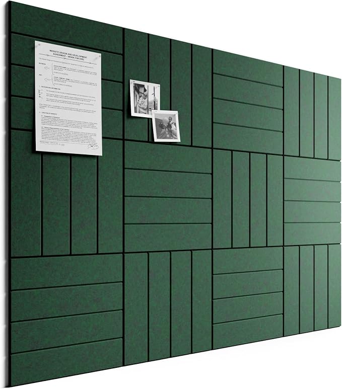 Bumusty 48"x 36" Large Felt Bulletin Board Tiles, Pine Green | 12-Pack Cork Board Alternative, Wall Decor, 30 Pushpins, 60 Adhesive Tabs, Vision Board, Office, Classroom, Home, Dorm by BUMUSTY