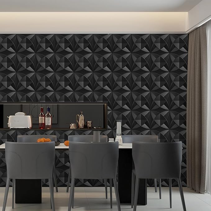 Heikki 30 Pack 3D Wall Panel for Interior Wall Décor, PVC Flower Textured Wall Panels for Living Room Bedroom Hotel Office, 11.8"x11.8", Double-Sided Tape (Black-LJH) - Image 7