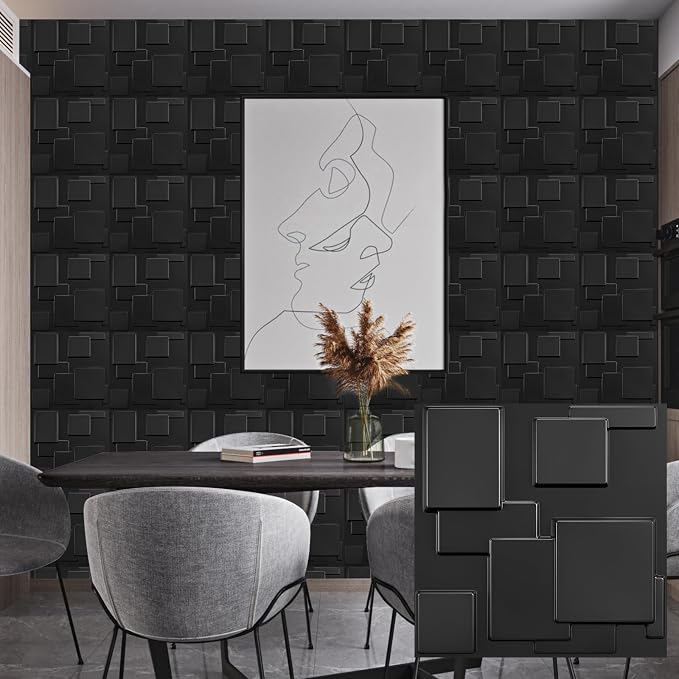 Heikki 30 Pack 3D Wall Panel for Interior Wall Décor, PVC Flower Textured Wall Panels for Living Room Bedroom Hotel Office, 11.8"x11.8", Double-Sided Tape (Black-YJ) by YourBestChoices