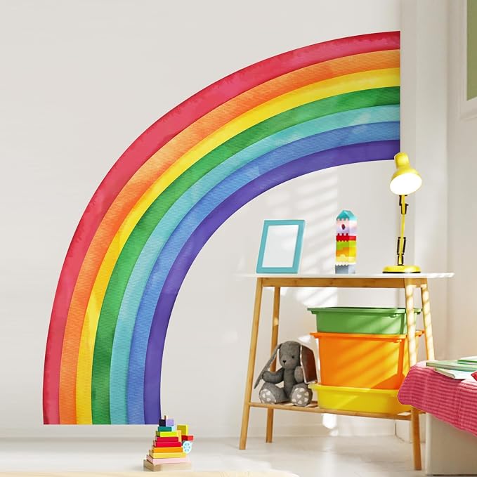 Supzone Large Rainbow Wall Decals, Mural Watercolor Half Rainbow Wall Stickers Peel and Stick Vinyl Wall Art Decor for Girls Bedroom Kids Nursery Living Room Playroom Toddler | Peel and Stick Vinyl Wall Decor for Girls Bedroom Kids Nursery Living Room ... - Image 2