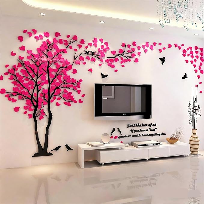 Family Tree Wall Decor Decals - DIY 3D Tree of Life Wall Art Large Decal Stickers Silver Decor Living Room Mural for Bedroom Hallway Home TV Background (Rose Left,M-98X51in) - Image 5