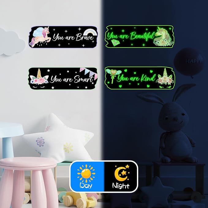 Glow in The Dark Stars Unicorn Wall Decals, Glowing Motivational Wall Art Inspirational Sticker, Peel and Stick Ceiling Decal for Girl's Room - Image 4