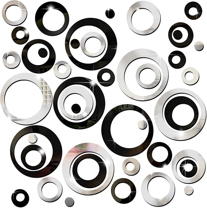 Outus 72 Pieces Wall Stickers Decor Acrylic Circle Mirror Removable Black and Sliver Wall Decor Round Dots DIY Red Living Room Decals Modern Art Murals for Home Bathroom Bedroom Decoration by Outus