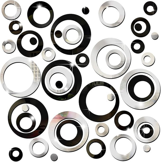 Outus 72 Pieces Wall Stickers Decor Acrylic Circle Mirror Removable Black and Sliver Wall Decor Round Dots DIY Red Living Room Decals Modern Art Murals for Home Bathroom Bedroom Decoration by Outus