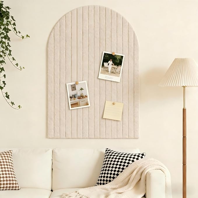 Large Arched Felt Bulletin Board, Sized 36" x 24" for Office & Wall Decor – 6 Customizable Adhesive Tiles with Pins are Perfect to Display Your Photos (Khaki) - Image 4