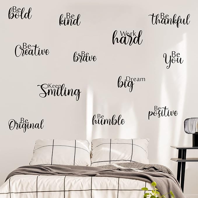 Marspark 12 Pcs Inspirational Wall Decals Motivational Quote Peel and Stick Vinyl Wall Quotes Stickers Removable Positive Saying Mirror Decals for Office Nursery Offices Teen Dorm Classroom, Black - Image 6
