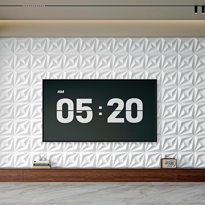 AMZDEPOT 3D Wall Panels, 12x12 Inch, 20 Pcs, White | Interior Wall Decor, 3 Layout Options, PVC Textured Wall Art Decor, for Living Room Bedroom TV Background Gaming Room - Image 9