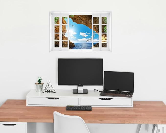 FLFK Fake Window Wall Decal - Seascape with Seagulls View Peel and Stick Mural, 24 x 16 inches - Image 3