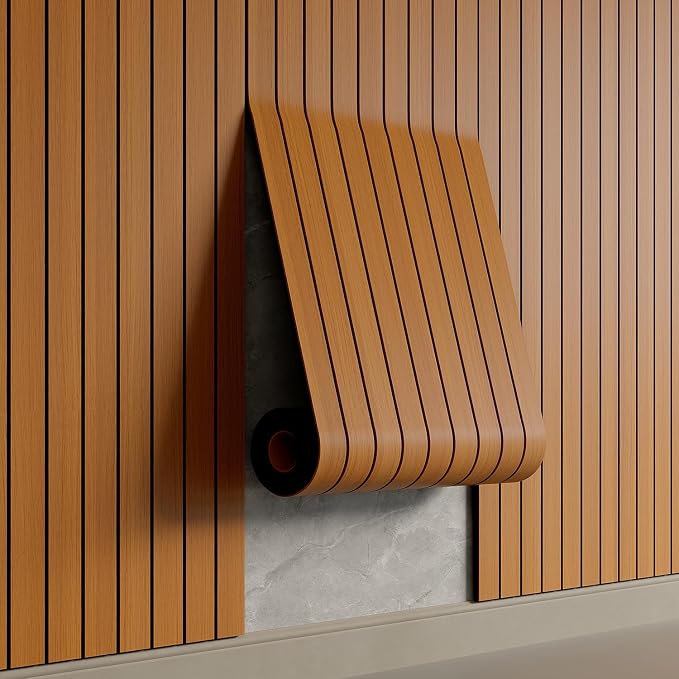 YU LI 3DH Peel and Stick PVC Slat Wall Panel 118"x15.75" Self-Adhesive Thick Faux Walnut Wood Grain Wallpaper Panel 3D Soundproof Wall Panels for Walls & Ceilings by YULI3DH