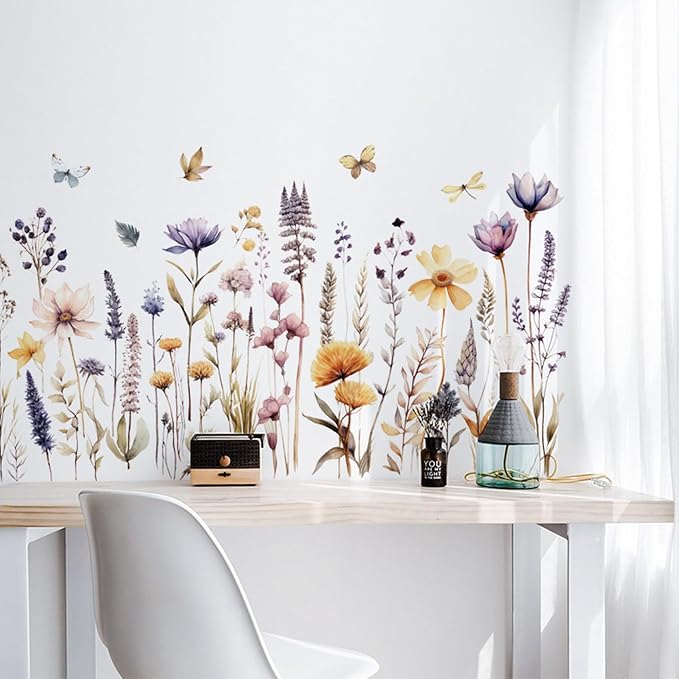 Wildflower Wall Decals Wall Decor Boho Flower Stickers, Dandelion Grass Wall Art Murals, 3D Flower Pattern Self-Adhesive Wall Stickers for Girls Bedroom Living Room Nursery Decor - Image 5