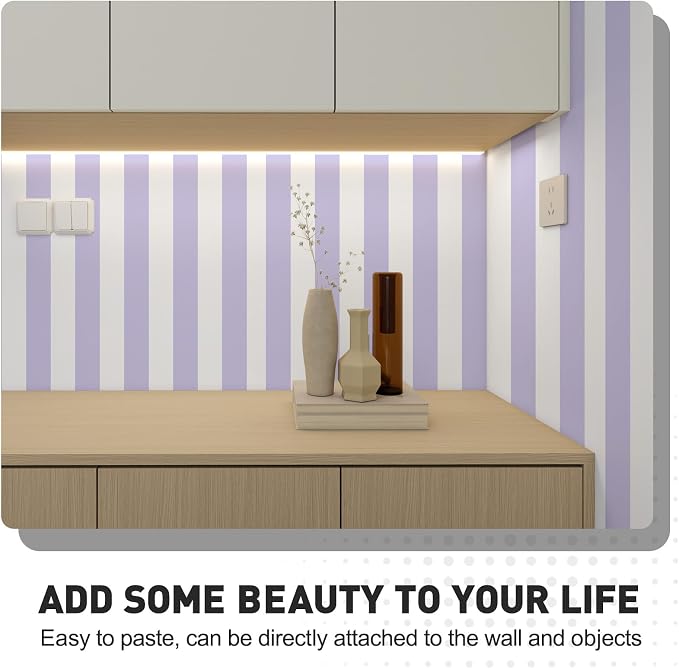 Purple and White Striped Wallpaper Peel and Stick Wallpaper Self-Adhesive Removable Waterproof Wall Paper for Walls Modern Vinyl Film 17.3”x300” - Image 8