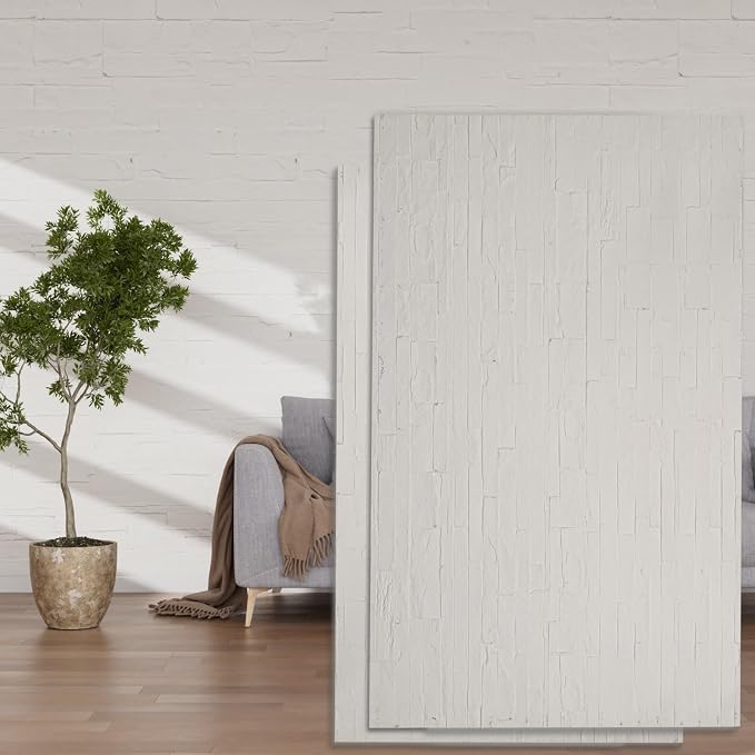 3D Wall Panels - 4PCS 47.2"x23.6" Faux Stone Wall Covering - MCM Modified Clay Material for Home Art, Accent Brick, Modern Exterior/Interior Decoration, Covering 31 sq.ft Reef White by NAMAII