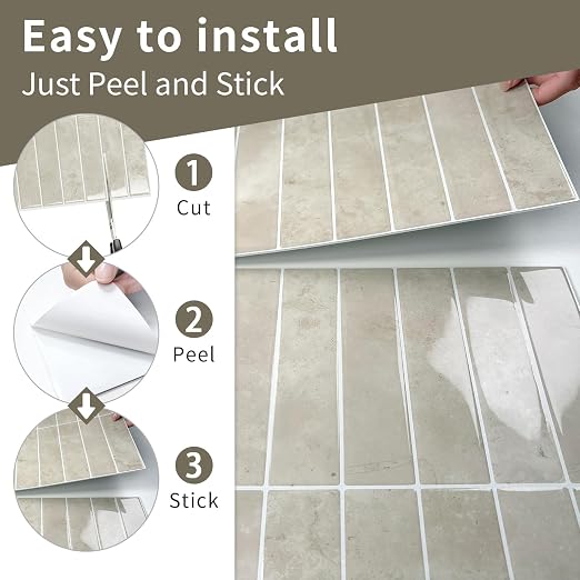 10 Sheets Upgraded Thicker Design Subway Tile Peel and Stick Backsplash | 12”×12”Self Adhesive Wall Tiles Stick on Back Splash for Kitchen,Bathroom,Camper(Beige) - Image 6