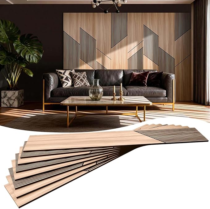 8-Pack Teak Wood Grain 3D Wall Panels with Adhesive, Peel and Stick PVC Wall Tiles for Accent Wall, Covers 82.15 Sq Ft for Luxury Living Room & Bedroom Decor by Unknown