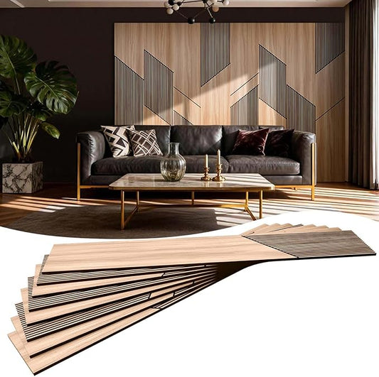 8-Pack Teak Wood Grain 3D Wall Panels with Adhesive, Peel and Stick PVC Wall Tiles for Accent Wall, Covers 82.15 Sq Ft for Luxury Living Room & Bedroom Decor by Unknown