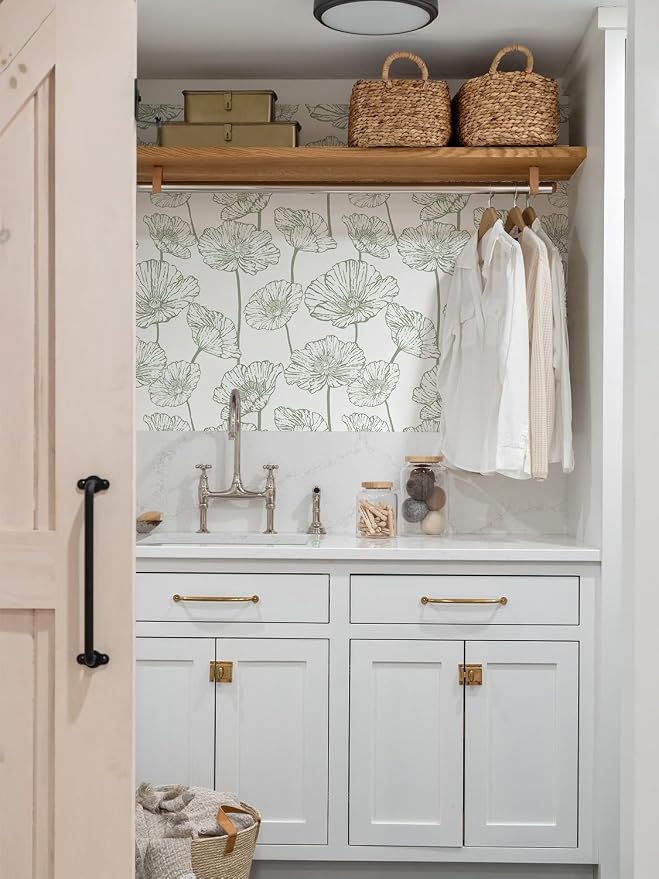 Orainege Floral Peel and Stick Wallpaper Boho Green and White Wallpaper | 17.3inx118.1in Self Adhesive Contact Paper Removable Decorative Wall Paper for Bedroom Bathroom Cabinets Decor Vinyl - Image 6