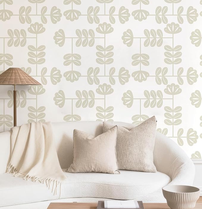 HeloHo Peel and Stick Wallpaper Boho Beige/White Contact Paper Neutral Wallpaper Renter Friendly Removable Self-Adhesive Wall Paper for Bedroom Bathroom Wall Decor Vinyl Roll 17.3''x78.7'' by HeloHo
