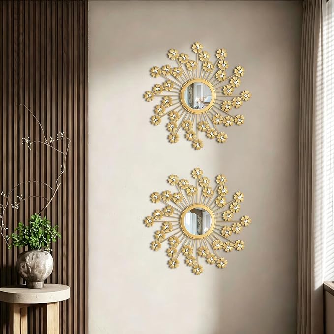 2 Pack Metal Mirrors for Wall Boho Sunburst Wall Mirror Home Decor Modern Decorative Wall Art for Bedroom Living Room Entryway by Unknown