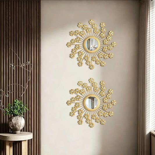 2 Pack Metal Mirrors for Wall Boho Sunburst Wall Mirror Home Decor Modern Decorative Wall Art for Bedroom Living Room Entryway by Unknown
