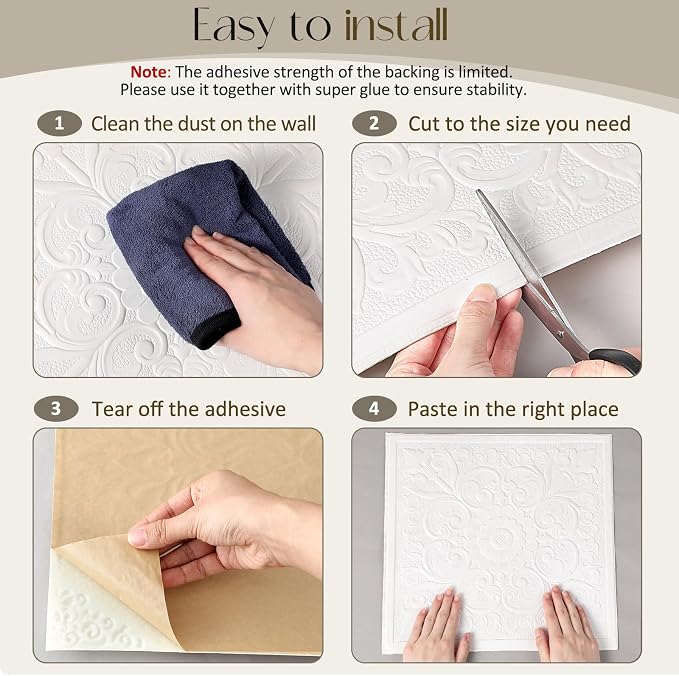 Nuanchu 40 Pcs 13.8 x 13.8 Inch Ceiling Tiles Peel and Stick, Flower | Foam White 3D Wall Panels 26-105.5 Sq. ft Adhesive Glue up Waterproof Wallpaper for DIY Office Home - Image 3