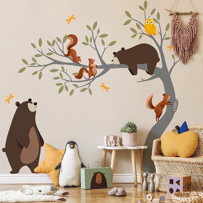 Forest Animals Wall Decal, Peel and Stick Nursery Animals Mural,Bears, Branches Tree Wall Stickers for Kids, Boys and Girls Room, Bedroom & Toddler Room Decor (Bear Tree Wall Decor) - Image 7
