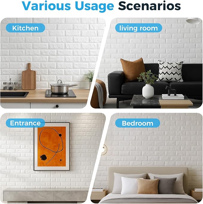 Circloophs 20 Pcs 3D Wall Panels Peel and Stick, White Brick 3D Wallpaper Stick and Peel Self Adhesive Waterproof Foam Faux Brick Paneling for Bedroom, Bathroom, Kitchen, Fireplace (19.38 sq ft) - Image 5