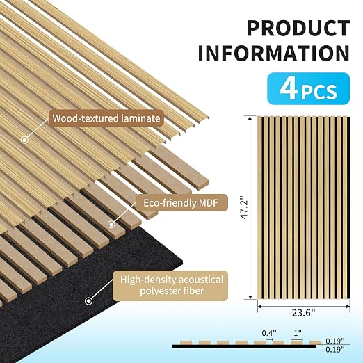 Art3d 47 x 23.6 Inch Acoustic Wood Slat Design Wall Panels, 4-Pack, Oak | Lightweight, Noise Reduction, Crack Resistant, Sustainable, Easy Installation, for Office, Living Room, Bedroom Wall Decor - Image 5