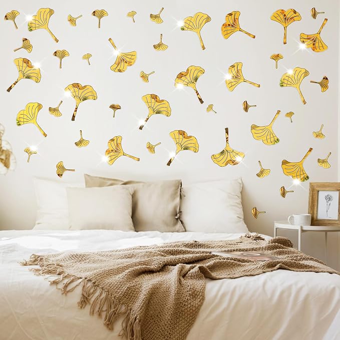Golden Wall Leaves Decals Peel and Stick Modern Golden Acrylic Mirror Decal | Wall stickers, removable vinyl art murals, nordic plant decor, for living room bedroom bathroom kitchen farmhouse home decor - Image 6