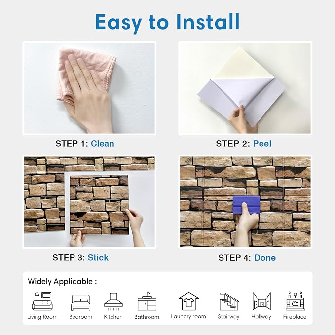 COMSTICKC 3D Peel and Stick Faux Stone Wall Panels for Quick DIY Wall Decor | 10 Pcs 11.8" x 11.8", Not Real Stone, Lightweight Thin PVC Decorative Tiles Wall Sticker Wallpaper, Cover 9.7 sq ft - Image 8
