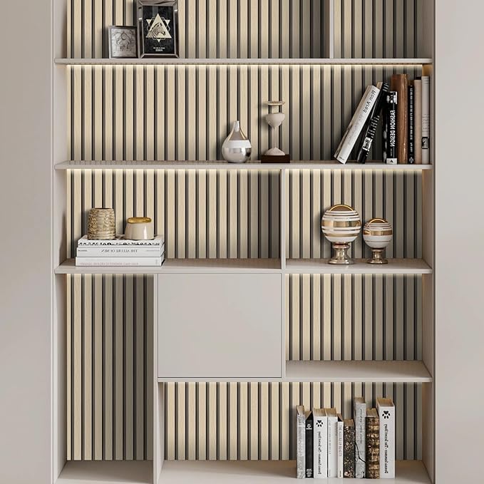 Arthome Wood Slat Wallpaper 17''x120'' Peel and Stick self Adhesive Wood Wallpaper PVC Vinyl Decorative Removable Wallpaper Waterproof Faux Wood Grating Stripe Contact Paper for Living Room (Oak) - Image 4