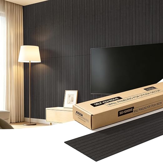 Art3dwallpanels 6-Pack Peel and Stick Wood Panels for Wall PVC, Black Wood | Self-Adhesive Slat Wall Panels, PVC Thick, 48 x 16 in, 3D Wood Grain Wallpaper, for Walls and Ceilings, Packed in Long Boxes by Art3dwallpanels