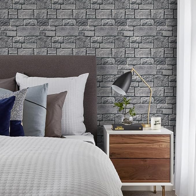 COMSTICKC 3D Faux Stone Wall Panels Peel and Stick, 10 Pcs 11.8" x 11.8" | Gray, Not Real Stone, Ultra-Light Thin PVC 3D Fake Rock Wall Sticker Covering for Easy DIY Interior Decor, Cover 9.7 sq ft - Image 6