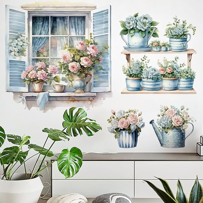 Arawat Flower Wall Murals Peel & Stick Wall Decals & Stickers for Bedroom & Living Room - Botanical Style - PVC Material - Indoor Use - Reusable by ARAWAT