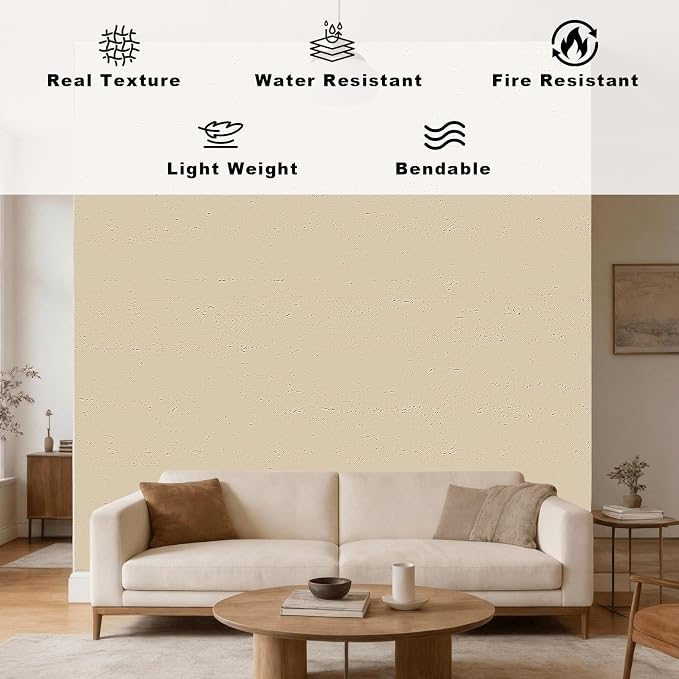 3D Wall Panels - 4PCS 47.2"x23.6" Faux Stone Wall Covering - MCM Modified Clay Material for Home Art, Accent Brick, Modern Exterior/Interior Decoration, Covering 31 sq.ft TV PureBeige - Image 3