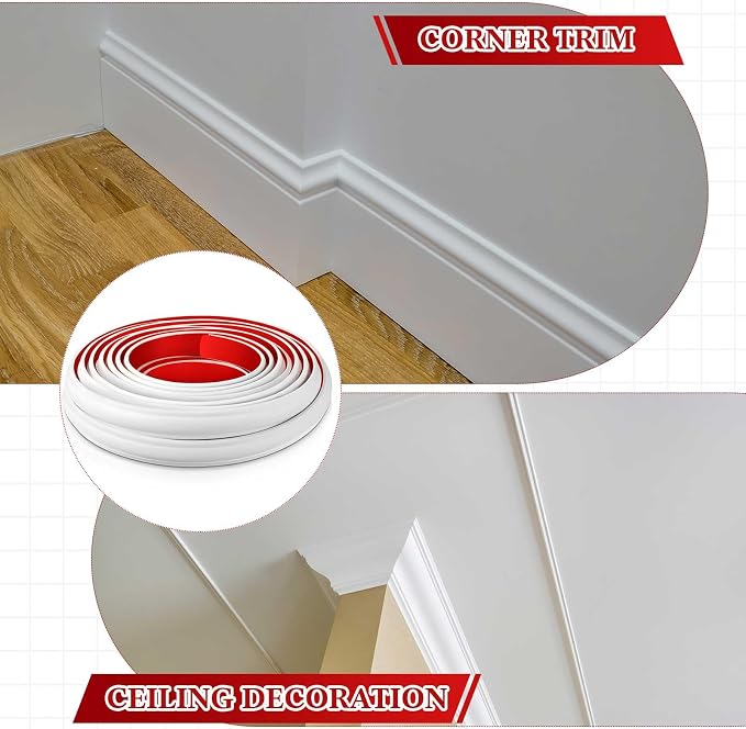 32.8ft x 1.1 Inch Flexible Peel and Stick Molding Trim for Wall, Baseboard, Backsplash, Tile Edge, Chair Rail, Mirror-self Adhesive Trim for Bathroom Wall Door Floor Corner Window, White - Image 5