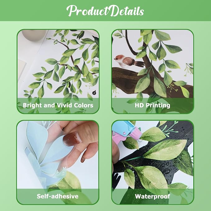 Lilac 3 Sheets Wall Decoration Large Green Tree Wall Stickers | Hanging Vine Tree Wall Decals Peel and Stick Leaves Branch Wall Murals Decor for Living Room Bedroom (Green, 11.8 * 35.4inch) - Image 6