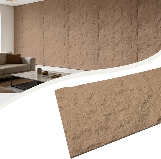 3D Faux Stone Wall Panels, 1.18" (30MM) Extra Thick PU Stone Panels for Interior Wall Decor, 4 Pack Waterproof Lightweight Cement Texture Accent Wall Panels, 47.2" x 23.6", Sandstone Yellow - Image 6