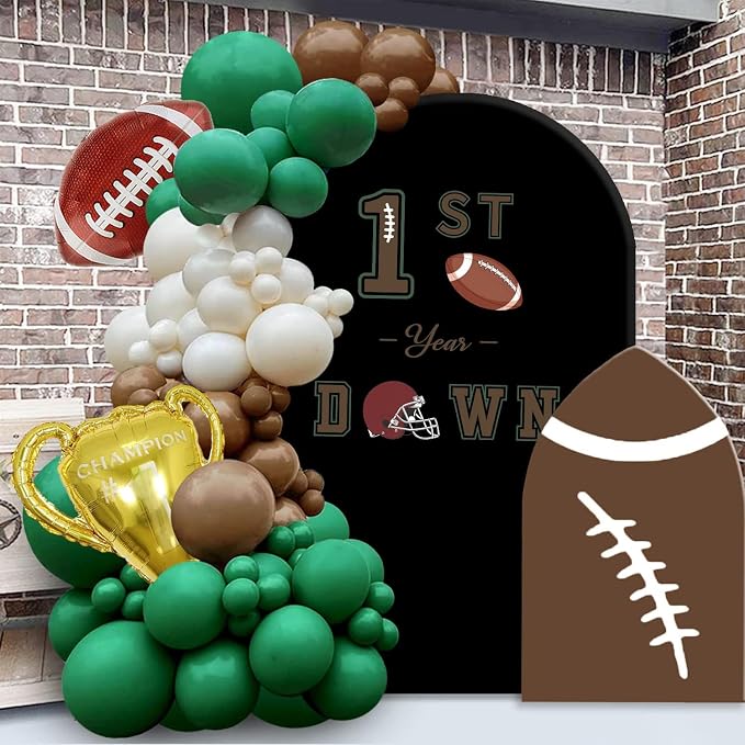LHIUEM 1ST Year Down Birthday Decals Baby Boy One First Year Down Football Birthday Inspiration Stickers for Balloons Arch Backdrop Brown Green Football First Decal for Gift Centerpieces Baby Party - Image 6