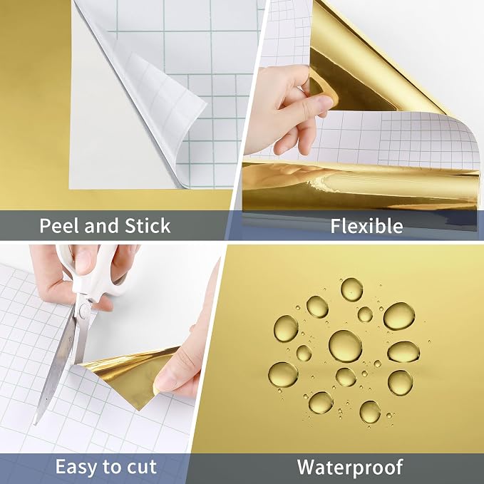WESTICK Peel and Stick Gold Wallpaper Border Waterproof Bathroom Mirror Frame Border Removable Decorative Gold Mirror Tape Border for Kitchen Office Classroom Locker Art DIY Crafts 4" x 160" - Image 6