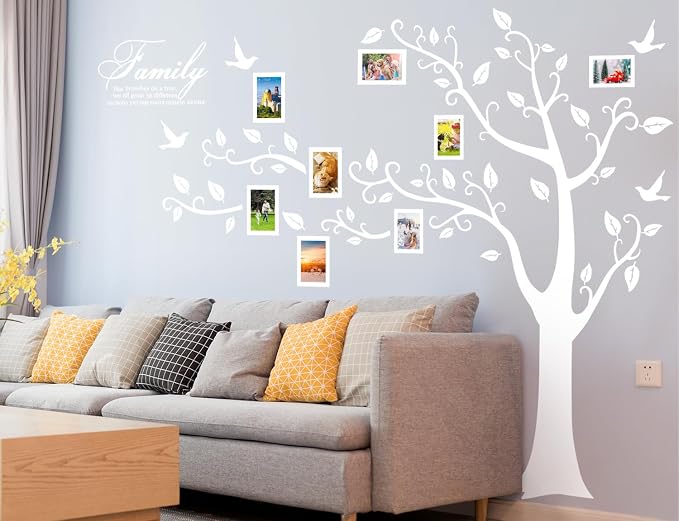Large Family Photo Tree Wall Sticker 3D Peel and Stick Vinyl Photo Frame Tree Wall Decals Removable Quotes Leaf and Birds Wall Decor for Home Kids Bedroom Living Room Classroom Nursery L White - Image 7