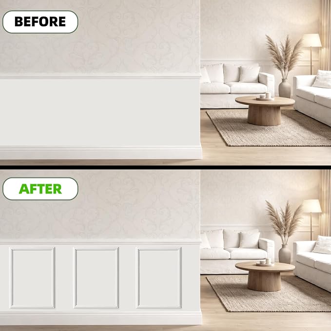 COUKIU Pre-Cut 3 Set Peel and Stick Wall Molding Trim Kit, 16" x24" Premade Wainscoting Panels, Self Adhesive Moulding Panel for Interior Walls Picture Frame - Image 3