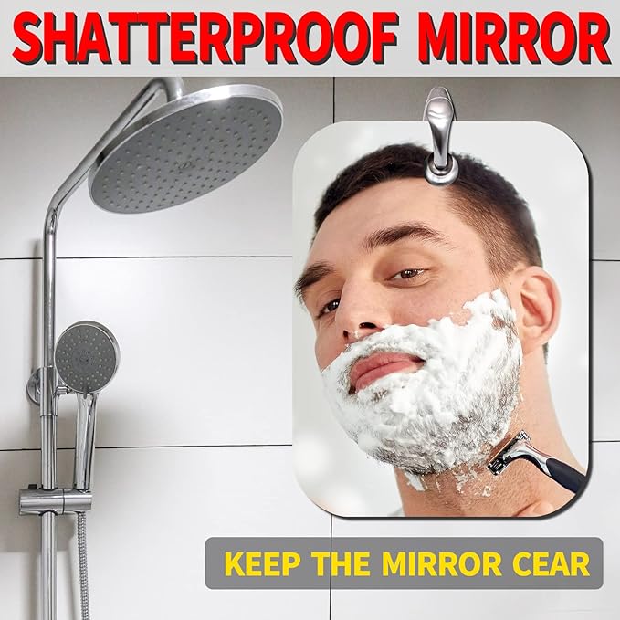 Shower Mirror Fogless for Shaving, Medium 8 x 6 inches Small Mirror for Wall Camping, Frameless Portable Hanging Travel Mirrors, Unbreakable Handheld Locker, Makeup Plastic, Shave Mirrors, Bathroom - Image 2