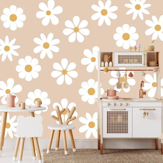 TaoBary 12 Sheet Daisy Wall Sticker Decal,White, Yellow,Novelty Style | Big Flower Wall Sticker, Pink White Floral Decal, Daisy Bedroom Room Decor, Removable Peel and Stick, Nursery Home Wall Decor - Image 6