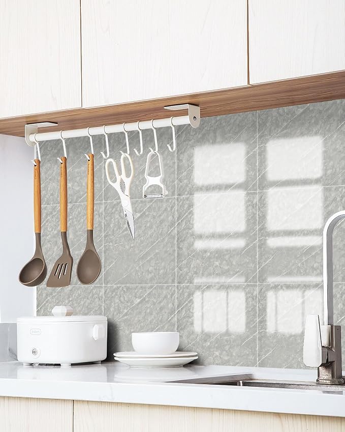WADILE 20PC Peel and Stick Wall Panels 11.8 x 11.8 Dark Grey | Marble look, Self adhesive, PVC Panels, Lightweight Foam Wall Panels, Bathroom, Kitchen, Not Real Tile - Image 6