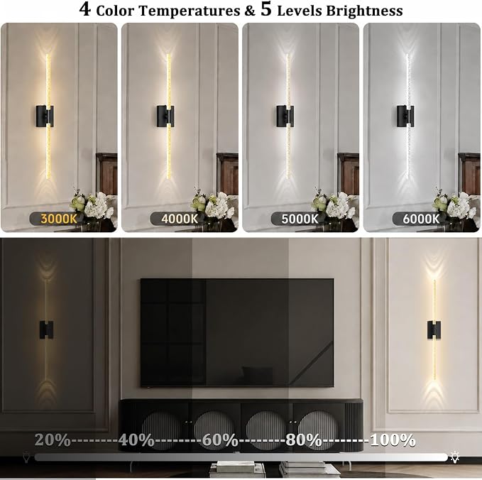 iThird Battery Operated Wall Sconces Set of 2, 10000mAh, Black Bubble | wireless crystal wall lights rechargeable with Remote & 360° Rotate, 31.5" Wall Lamp for Bedroom Living Room Mirror - Image 8