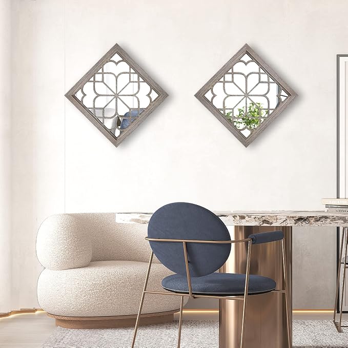 Wocred Set of 2 Farmhouse Square True Mirrors,Vintage Style Barn Wood Wall Decor, Accent Mirrors for Bathroom Renovation,Bedrooms,Living Rooms (12”x12”) - Image 4