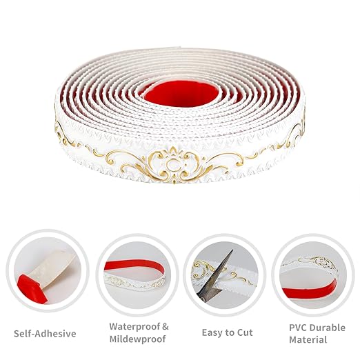 Flexible Wall Trim, 16.4 Feet Self-Adhesive Peel & Stick Molding, Cabinet Border, Mirror Frame Trim for Home Decor (White & Gold) - Image 3